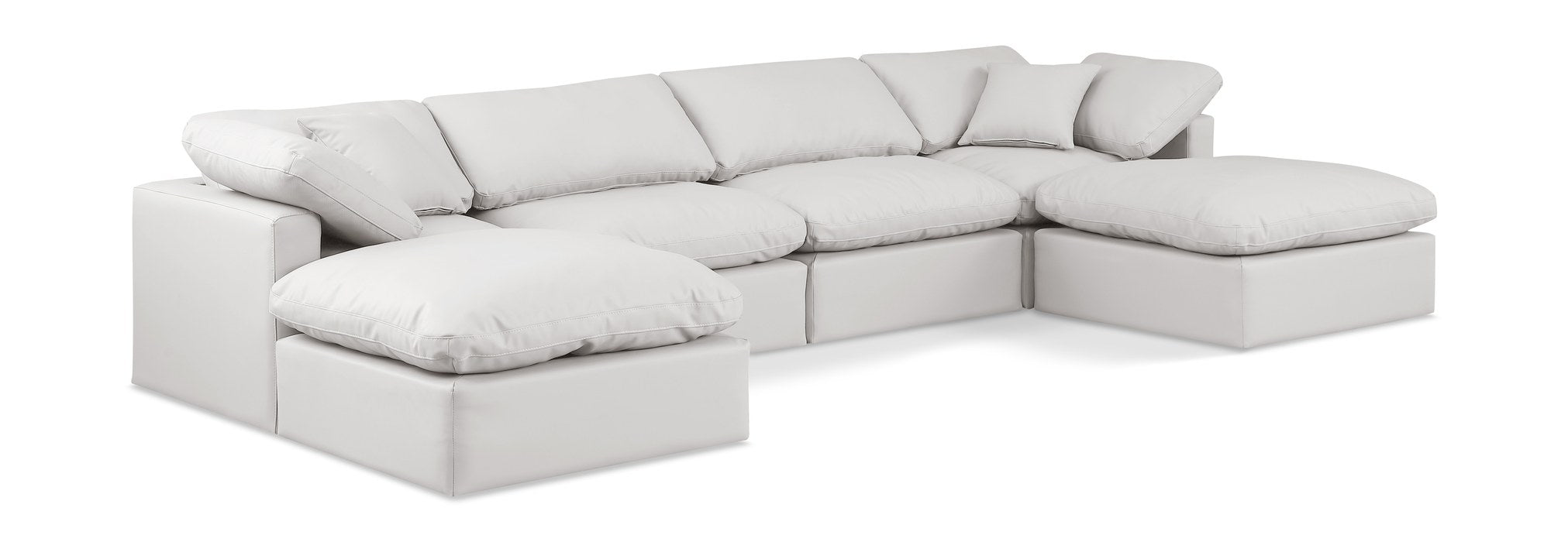 Meridian Furniture - Indulge 140" Cream Vegan Leather Upholstered 6pc. Sectional - 146Cream-Sec6B - GreatFurnitureDeal