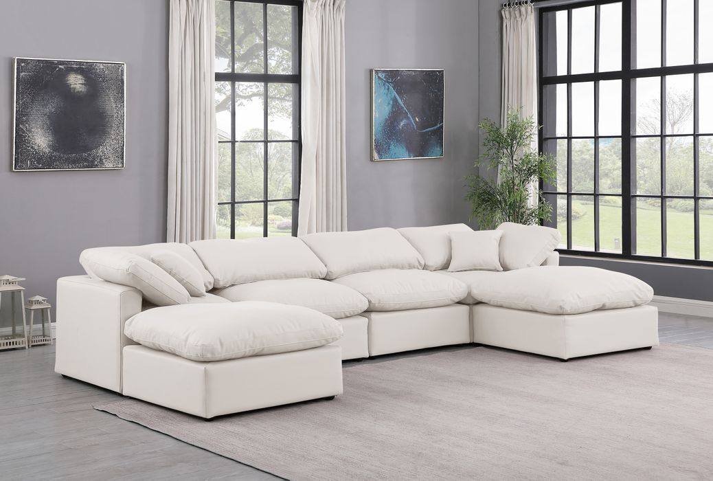 Meridian Furniture - Indulge 140" Cream Vegan Leather Upholstered 6pc. Sectional - 146Cream-Sec6B - GreatFurnitureDeal