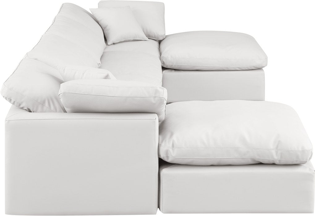 Meridian Furniture - Indulge 140" Cream Vegan Leather Upholstered 6pc. Sectional - 146Cream-Sec6B - GreatFurnitureDeal
