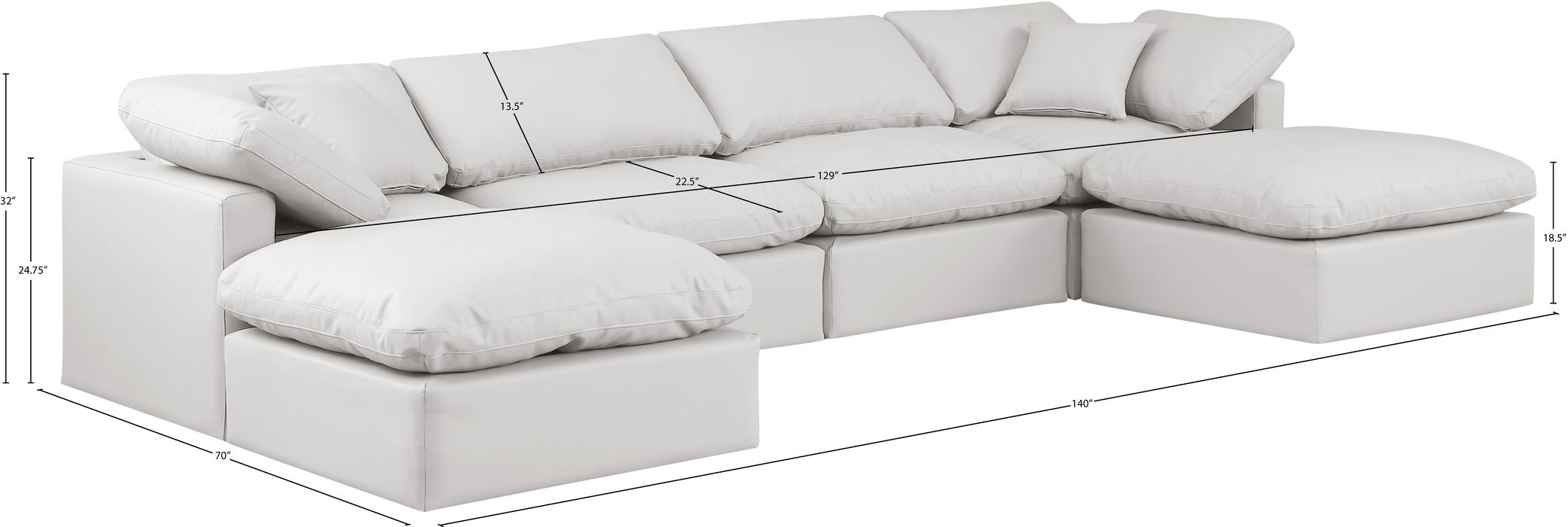 Meridian Furniture - Indulge 140" Cream Vegan Leather Upholstered 6pc. Sectional - 146Cream-Sec6B - GreatFurnitureDeal