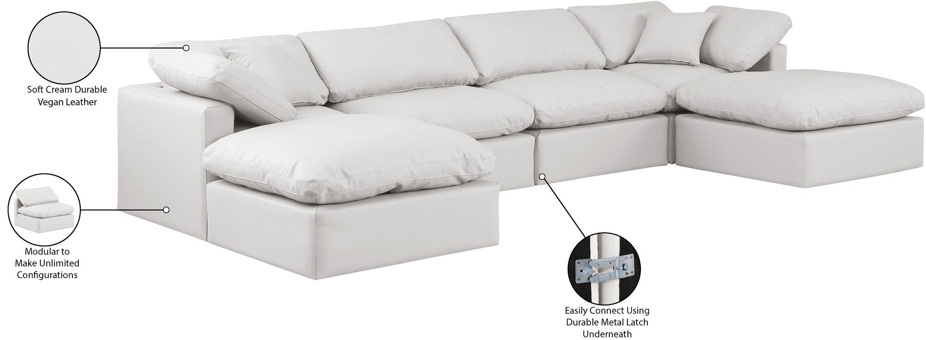 Meridian Furniture - Indulge 140" Cream Vegan Leather Upholstered 6pc. Sectional - 146Cream-Sec6B - GreatFurnitureDeal