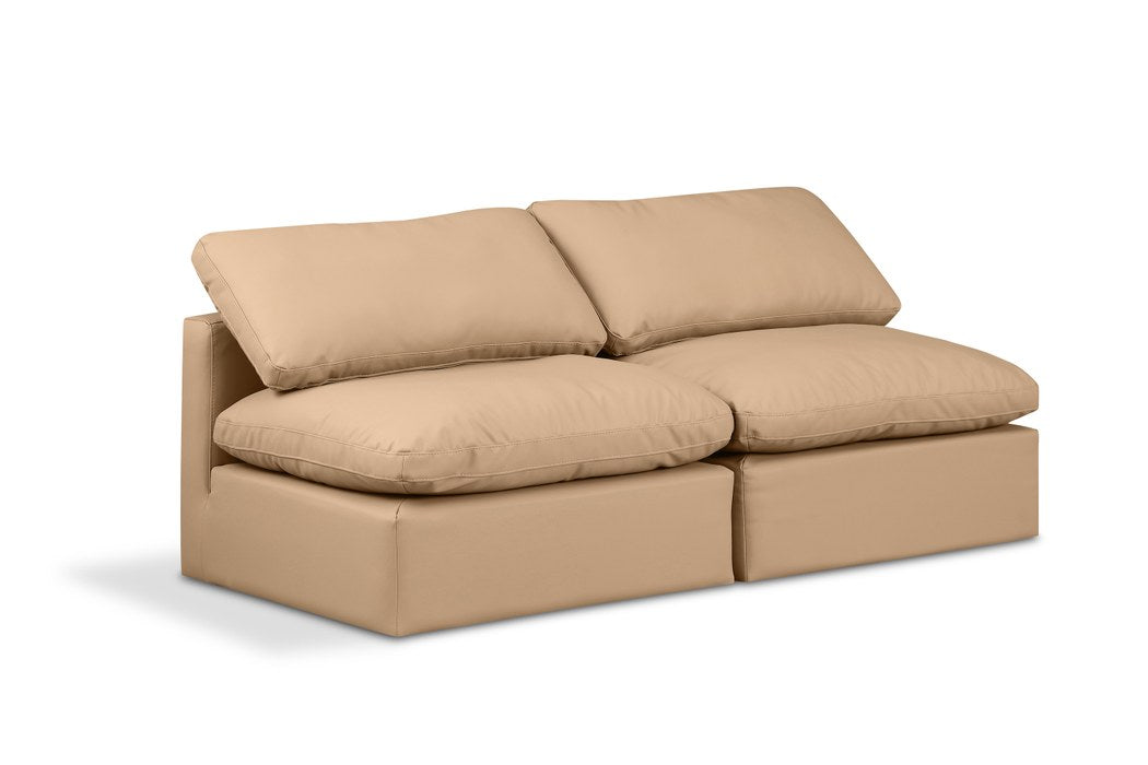 Meridian Furniture - Indulge 70" Tan Vegan Leather Upholstered 2pc. Armless Loveseat - 146Tan-S2 - GreatFurnitureDeal