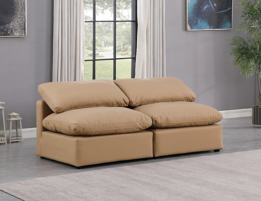 Meridian Furniture - Indulge 70" Tan Vegan Leather Upholstered 2pc. Armless Loveseat - 146Tan-S2 - GreatFurnitureDeal