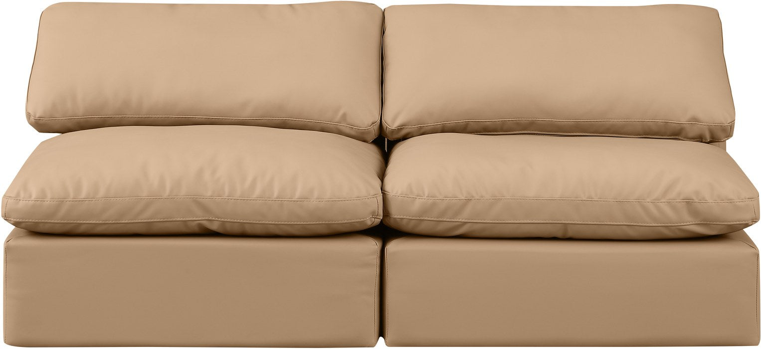 Meridian Furniture - Indulge 70" Tan Vegan Leather Upholstered 2pc. Armless Loveseat - 146Tan-S2 - GreatFurnitureDeal