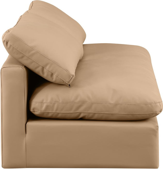 Meridian Furniture - Indulge 70" Tan Vegan Leather Upholstered 2pc. Armless Loveseat - 146Tan-S2 - GreatFurnitureDeal