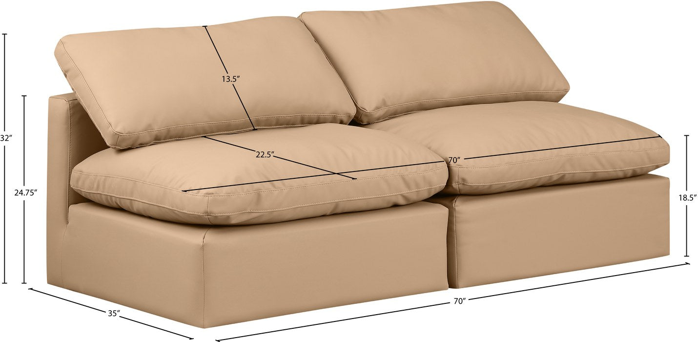 Meridian Furniture - Indulge 70" Tan Vegan Leather Upholstered 2pc. Armless Loveseat - 146Tan-S2 - GreatFurnitureDeal