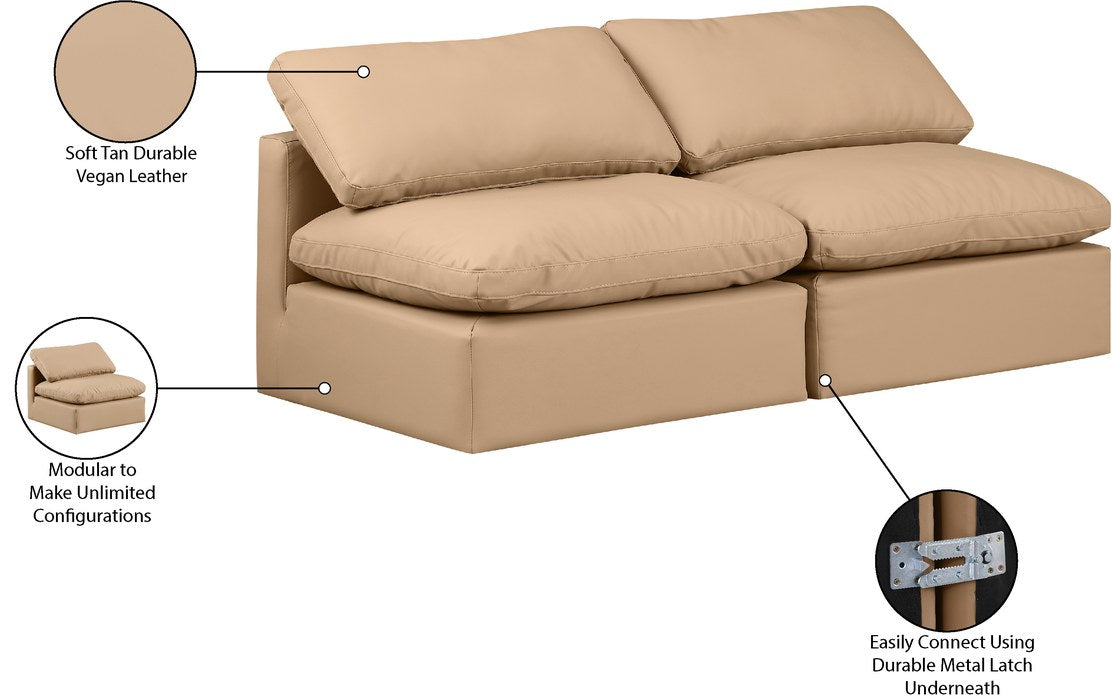 Meridian Furniture - Indulge 70" Tan Vegan Leather Upholstered 2pc. Armless Loveseat - 146Tan-S2 - GreatFurnitureDeal