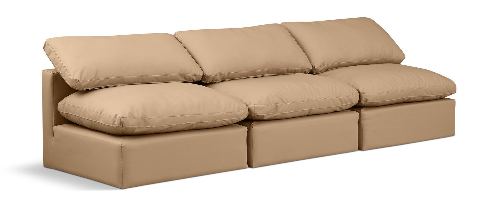Meridian Furniture - Indulge 105" Tan Vegan Leather Upholstered 3pc. Armless Sofa - 146Tan-S3 - GreatFurnitureDeal