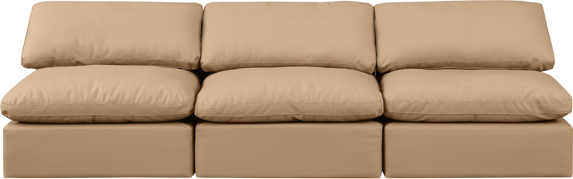 Meridian Furniture - Indulge 105" Tan Vegan Leather Upholstered 3pc. Armless Sofa - 146Tan-S3 - GreatFurnitureDeal