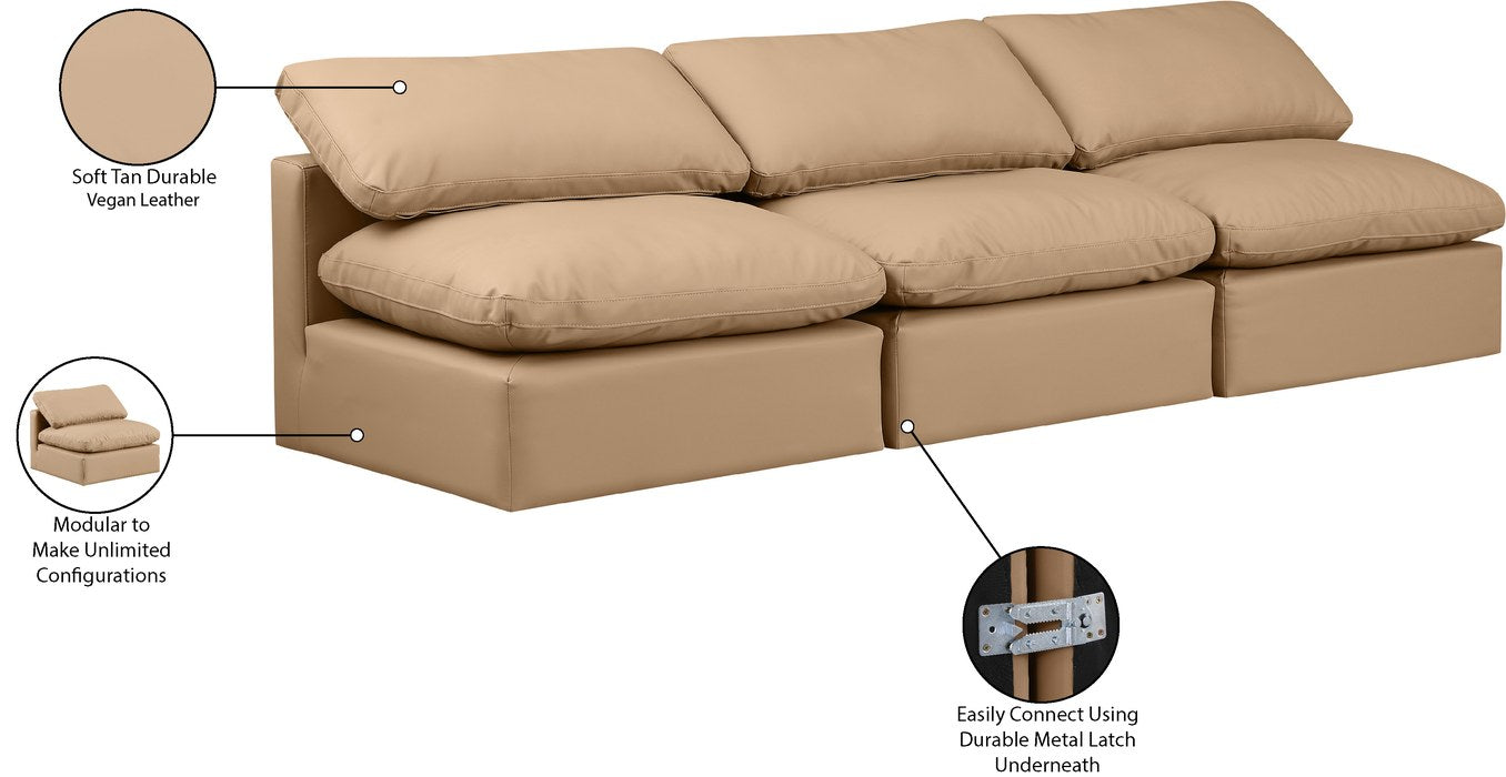 Meridian Furniture - Indulge 105" Tan Vegan Leather Upholstered 3pc. Armless Sofa - 146Tan-S3 - GreatFurnitureDeal