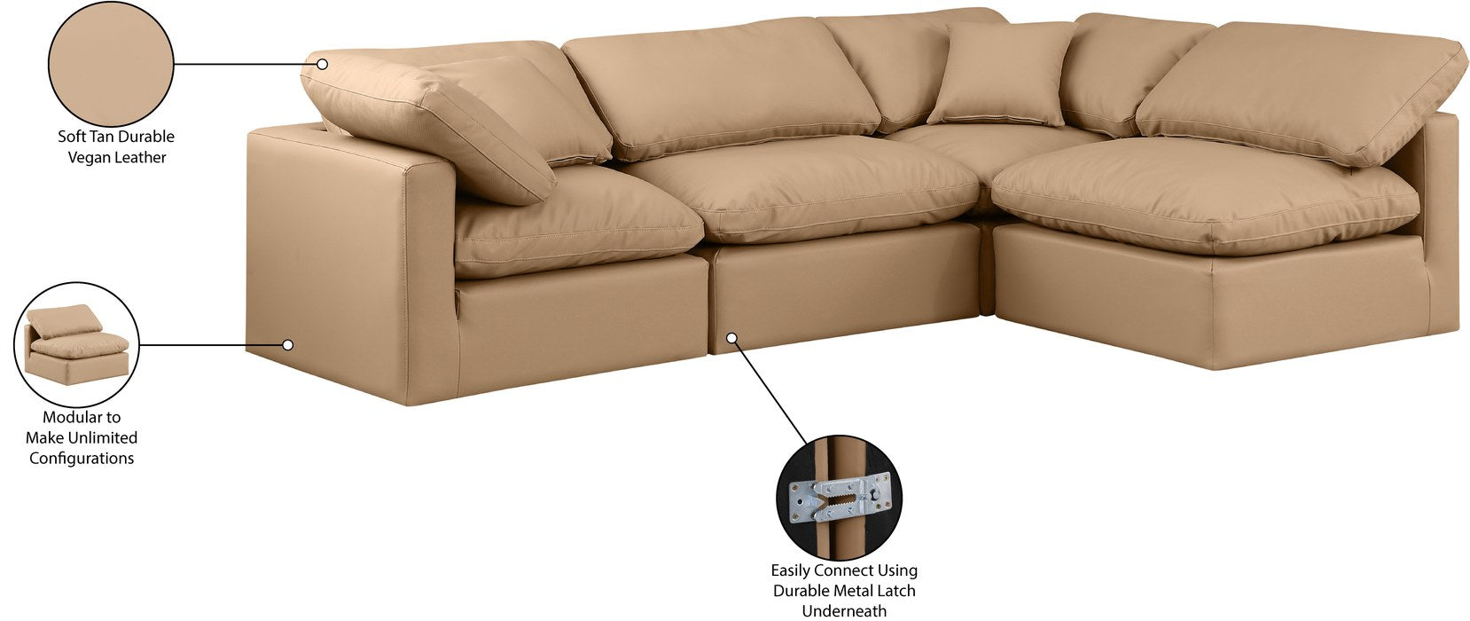 Meridian Furniture - Indulge 105" Tan Vegan Leather Upholstered 4pc. Sectional - 146Tan-Sec4B - GreatFurnitureDeal