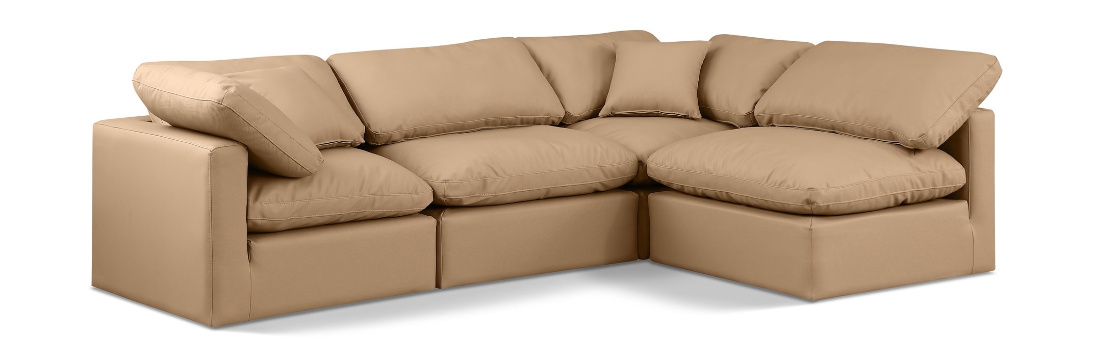 Meridian Furniture - Indulge 105" Tan Vegan Leather Upholstered 4pc. Sectional - 146Tan-Sec4B - GreatFurnitureDeal