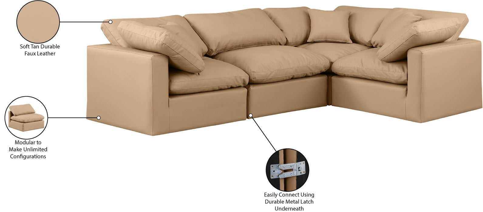 Meridian Furniture - Indulge 105" Tan Vegan Leather Upholstered 4pc. Sectional - 146Tan-Sec4C - GreatFurnitureDeal