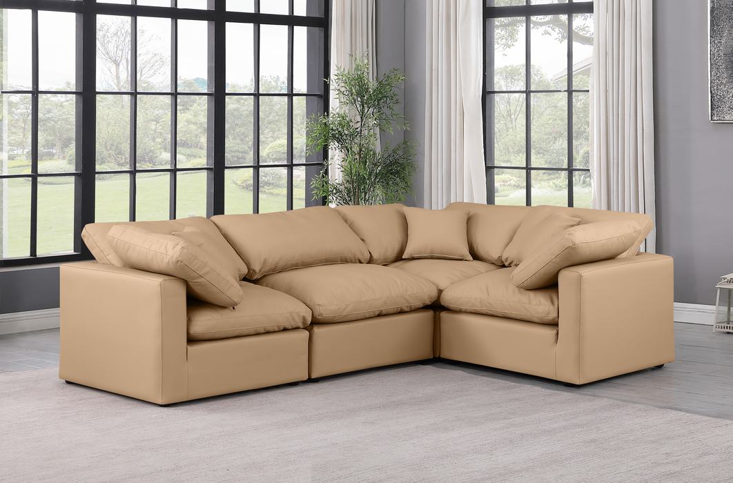 Meridian Furniture - Indulge 105" Tan Vegan Leather Upholstered 4pc. Sectional - 146Tan-Sec4C - GreatFurnitureDeal