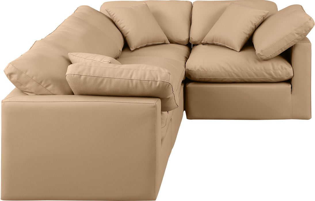 Meridian Furniture - Indulge 105" Tan Vegan Leather Upholstered 4pc. Sectional - 146Tan-Sec4C - GreatFurnitureDeal