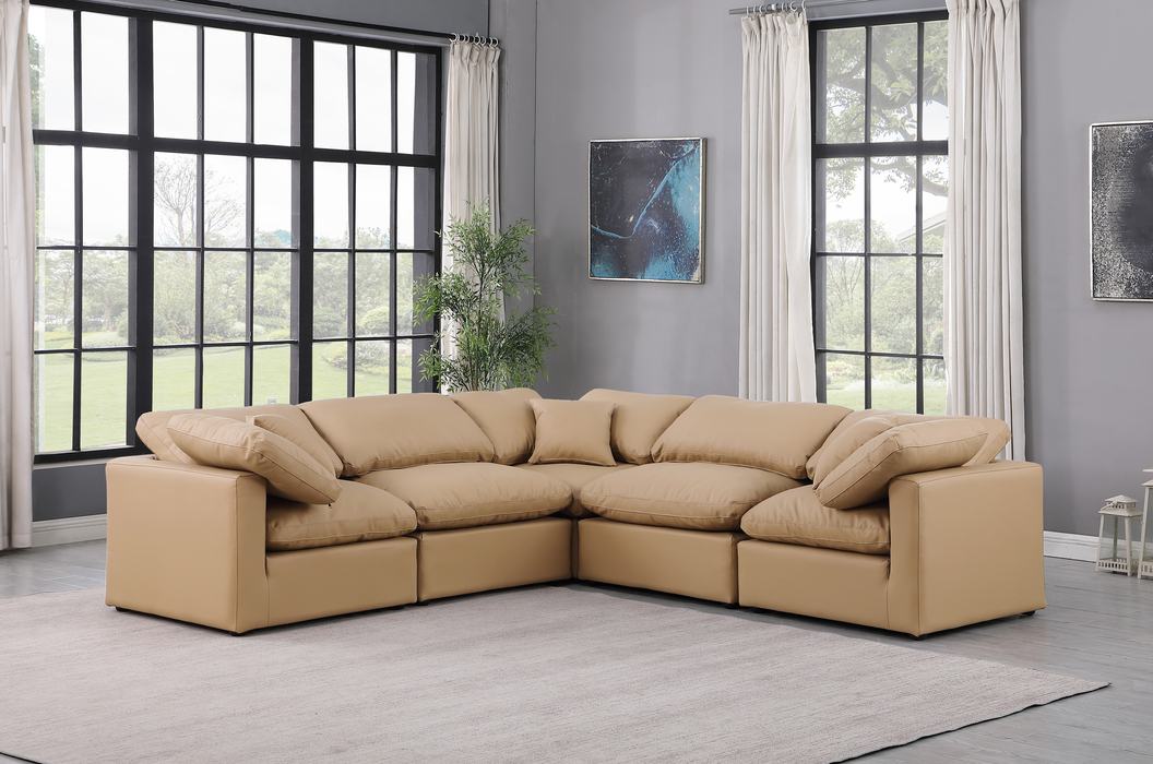 Meridian Furniture - Indulge 105" Tan Vegan Leather Upholstered 5pc. Sectional - 146Tan-Sec5C - GreatFurnitureDeal