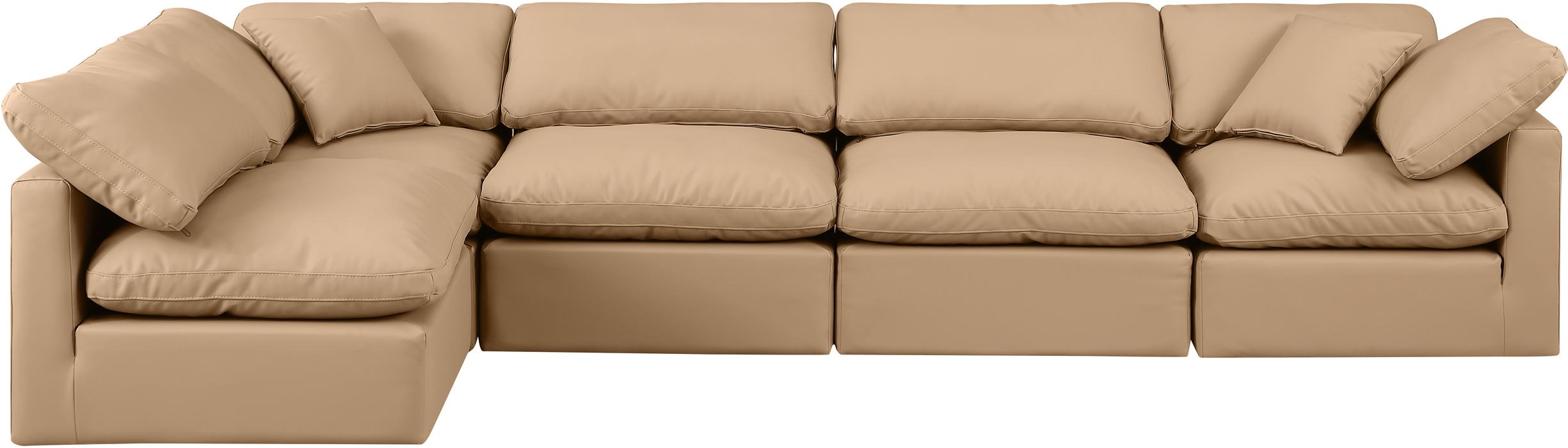 Meridian Furniture - Indulge 140" Tan Vegan Leather Upholstered 5pc. Sectional - 146Tan-Sec5D - GreatFurnitureDeal