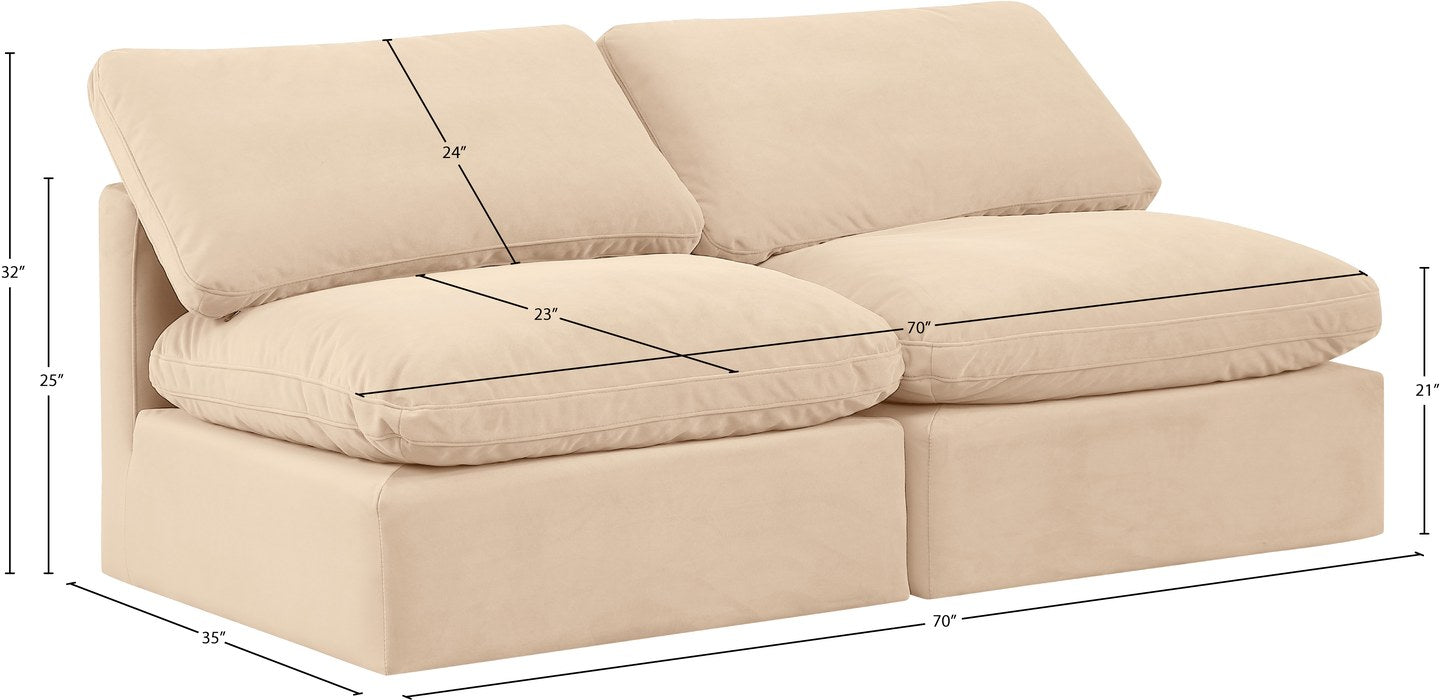 Meridian Furniture - Indulge 70" Beige Velvet Upholstered 2pc. Armless Loveseat - 147Beige-S2 - GreatFurnitureDeal