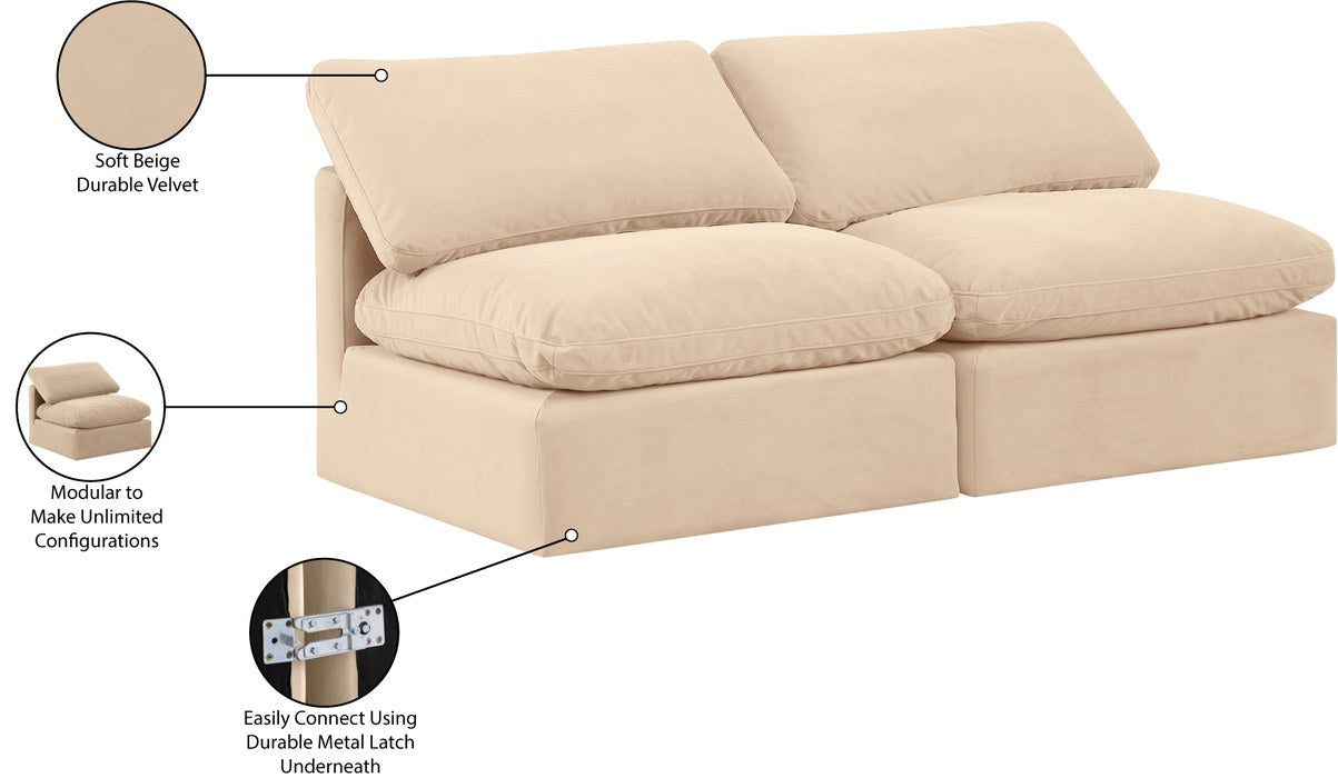 Meridian Furniture - Indulge 70" Beige Velvet Upholstered 2pc. Armless Loveseat - 147Beige-S2 - GreatFurnitureDeal