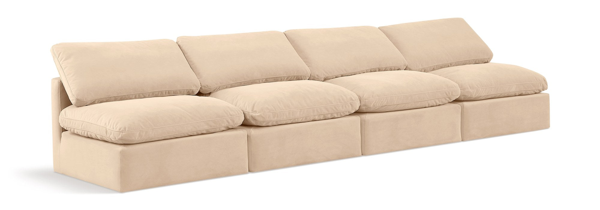 Meridian Furniture - Indulge 140" Beige Velvet Upholstered 4pc. Armless Sofa - 147Beige-S4 - GreatFurnitureDeal