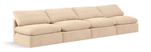 Meridian Furniture - Indulge 140" Beige Velvet Upholstered 4pc. Armless Sofa - 147Beige-S4 - GreatFurnitureDeal