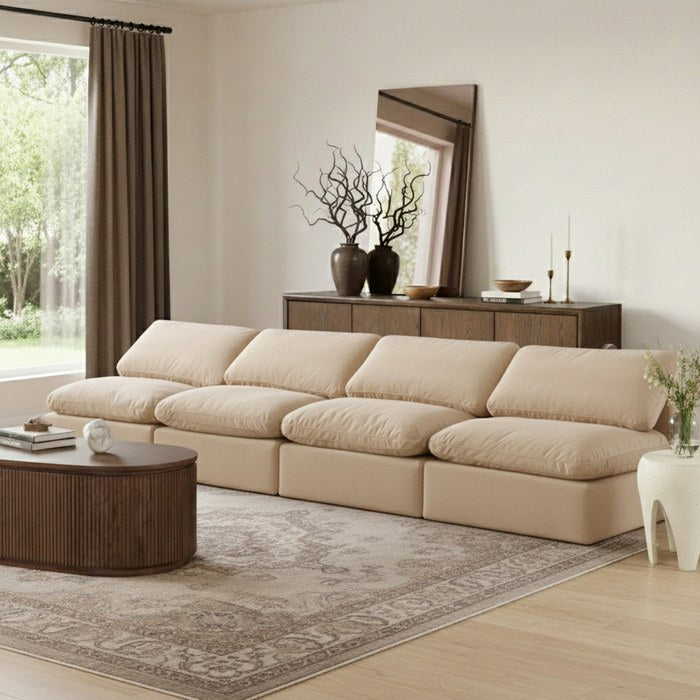 Meridian Furniture - Indulge 140" Beige Velvet Upholstered 4pc. Armless Sofa - 147Beige-S4 - GreatFurnitureDeal
