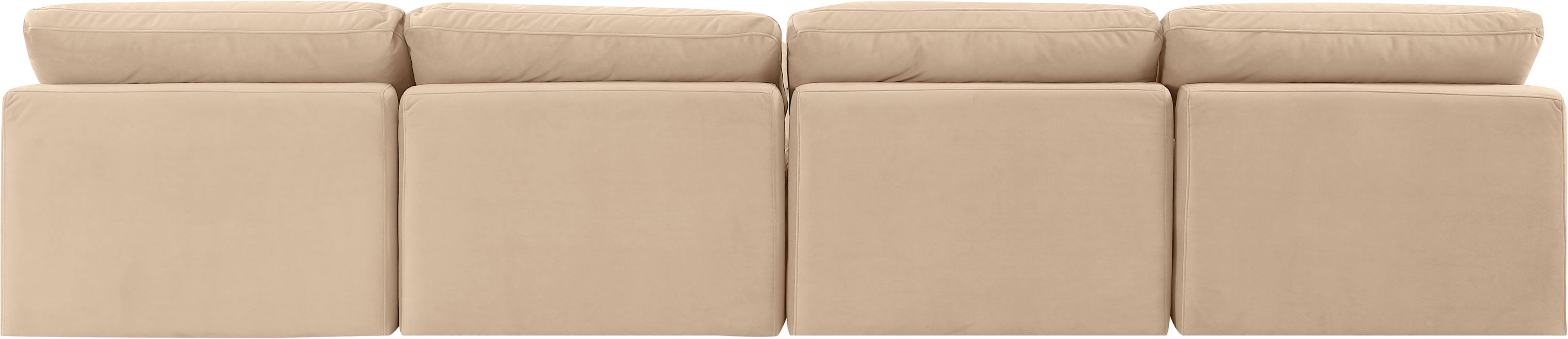 Meridian Furniture - Indulge 140" Beige Velvet Upholstered 4pc. Armless Sofa - 147Beige-S4 - GreatFurnitureDeal