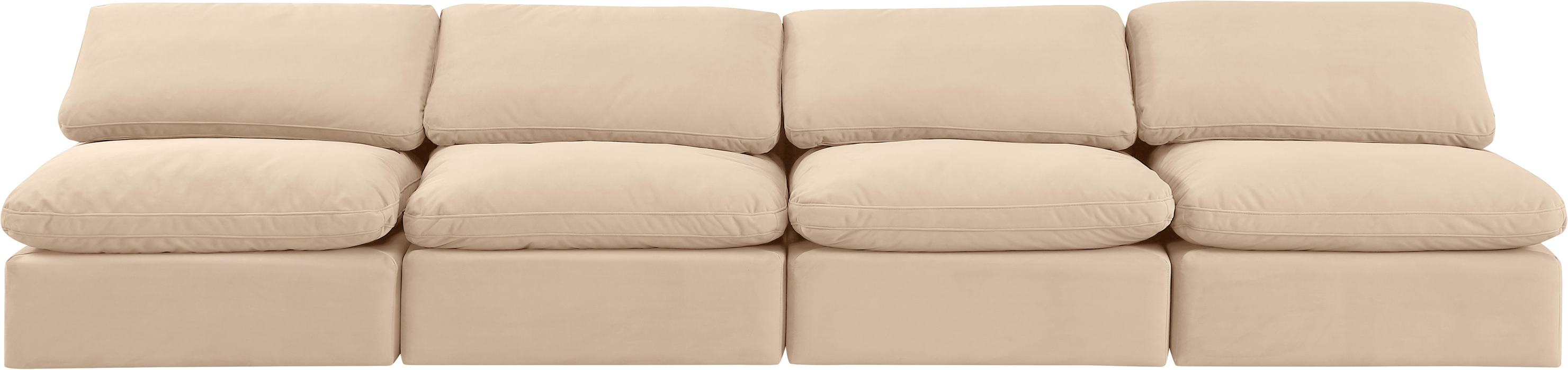 Meridian Furniture - Indulge 140" Beige Velvet Upholstered 4pc. Armless Sofa - 147Beige-S4 - GreatFurnitureDeal