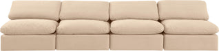 Meridian Furniture - Indulge 140" Beige Velvet Upholstered 4pc. Armless Sofa - 147Beige-S4 - GreatFurnitureDeal