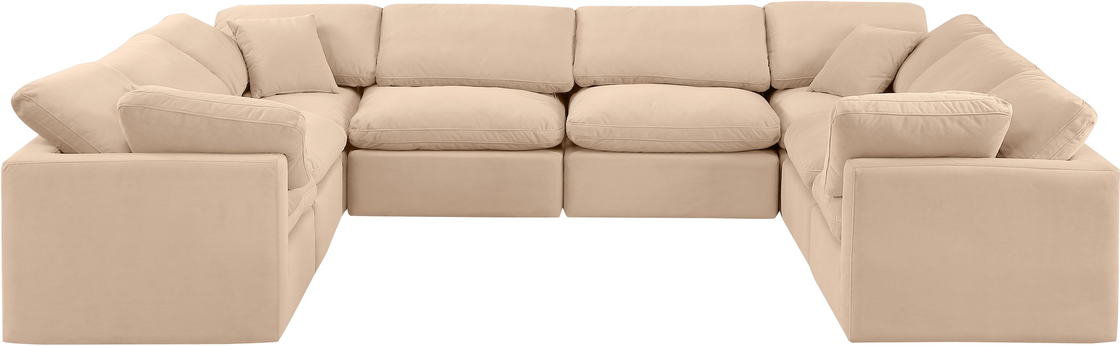 Meridian Furniture - Indulge 140" Beige Velvet Upholstered 8pc. Sectional - 147Beige-Sec8A - GreatFurnitureDeal