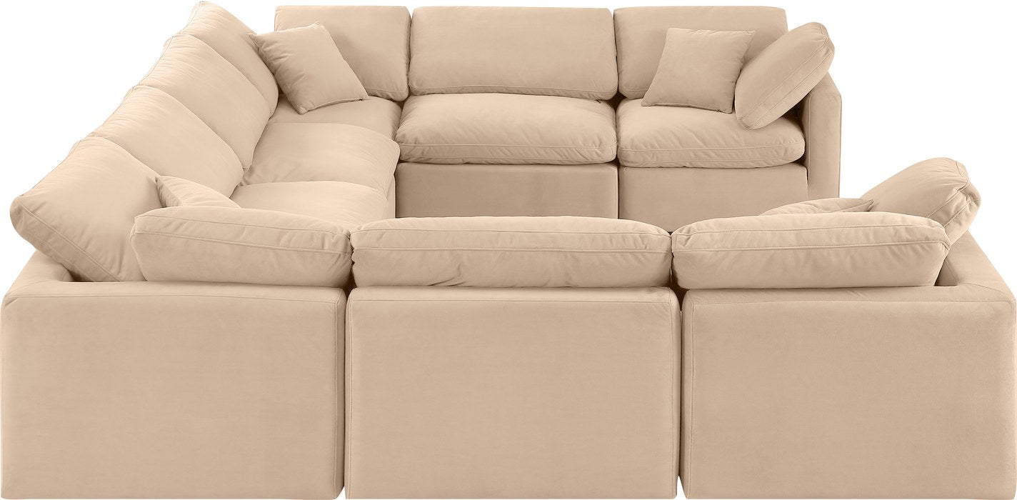 Meridian Furniture - Indulge 140" Beige Velvet Upholstered 8pc. Sectional - 147Beige-Sec8A - GreatFurnitureDeal