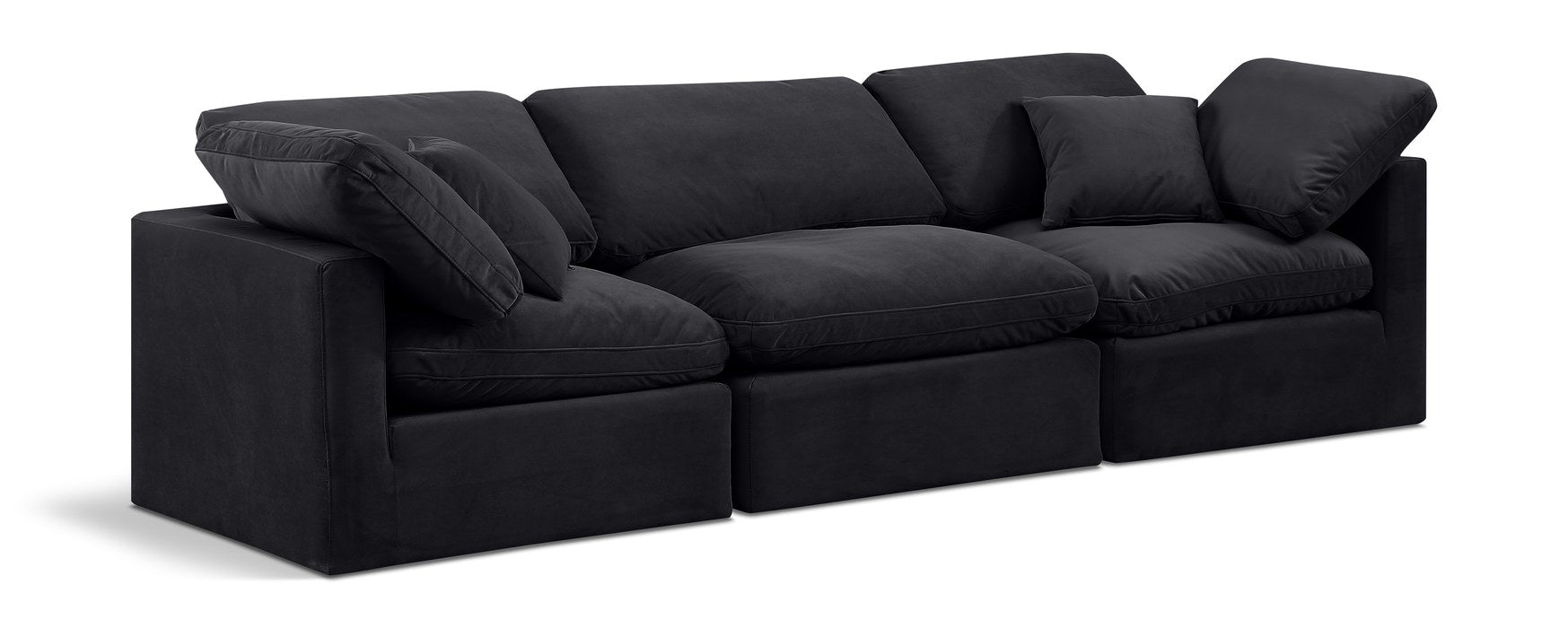 Meridian Furniture - Indulge 105" Black Velvet Upholstered 3pc. Sofa - 147Black-S105 - GreatFurnitureDeal