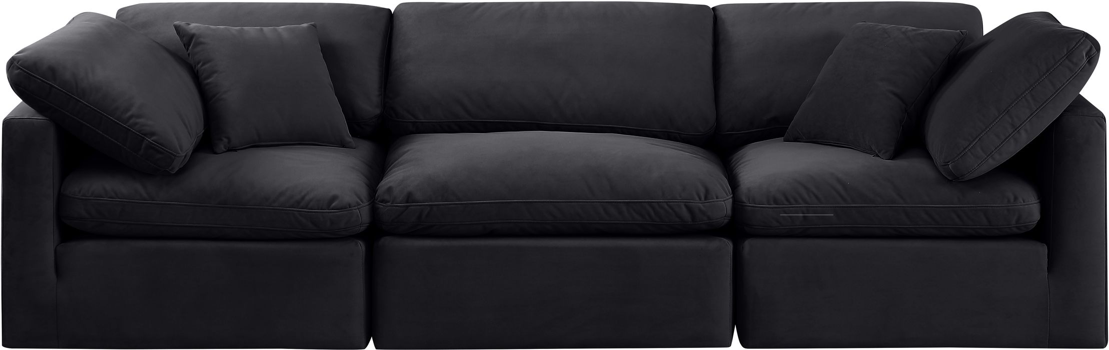 Meridian Furniture - Indulge 105" Black Velvet Upholstered 3pc. Sofa - 147Black-S105 - GreatFurnitureDeal