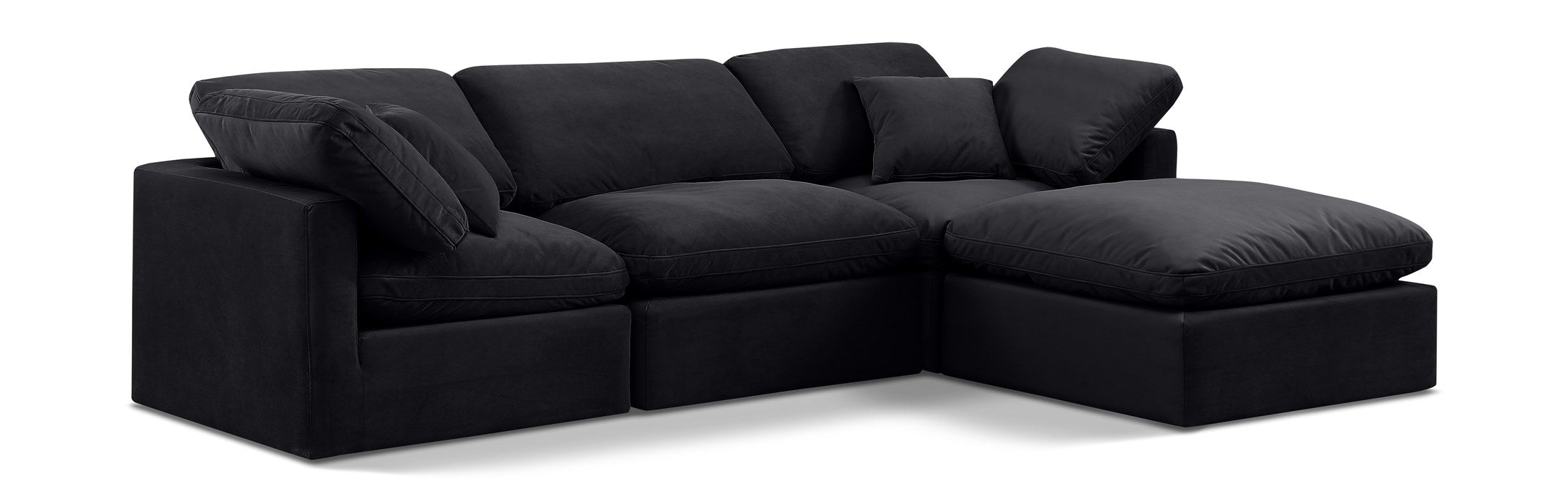 Meridian Furniture - Indulge 105" Black Velvet Upholstered 4pc. Sectional - 147Black-Sec4A - GreatFurnitureDeal