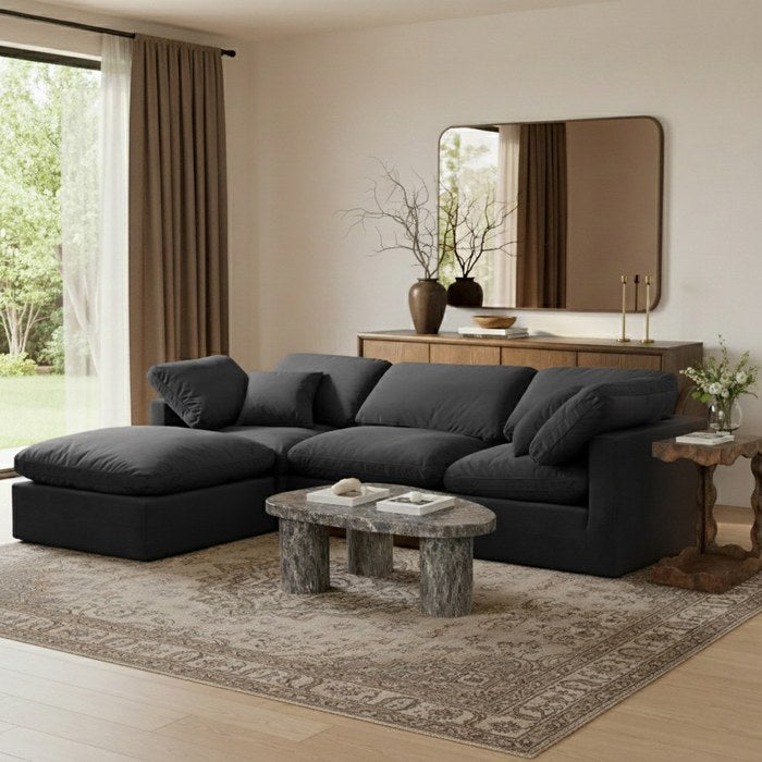 Meridian Furniture - Indulge 105" Black Velvet Upholstered 4pc. Sectional - 147Black-Sec4A - GreatFurnitureDeal