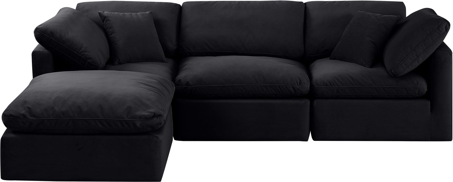Meridian Furniture - Indulge 105" Black Velvet Upholstered 4pc. Sectional - 147Black-Sec4A - GreatFurnitureDeal