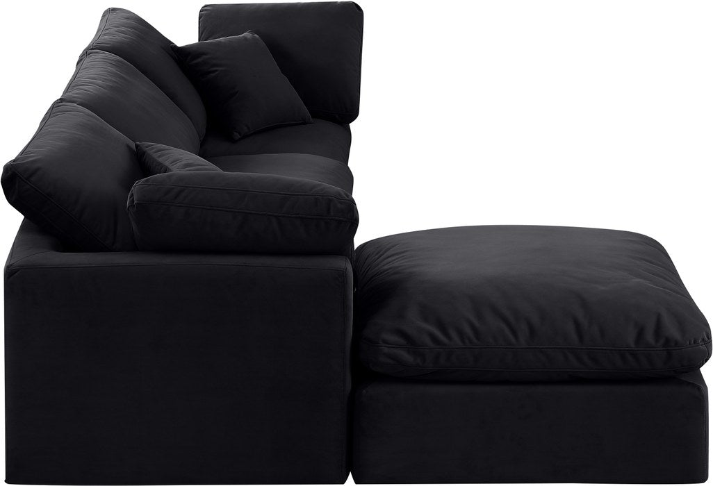 Meridian Furniture - Indulge 105" Black Velvet Upholstered 4pc. Sectional - 147Black-Sec4A - GreatFurnitureDeal