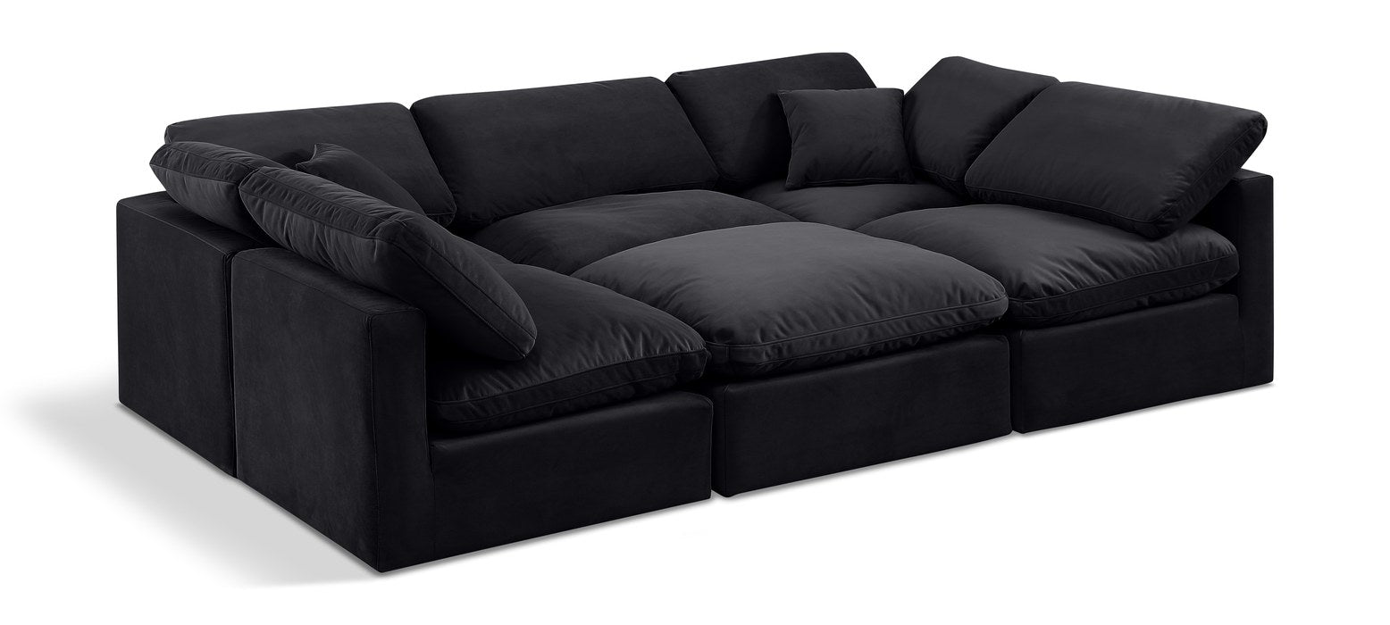 Meridian Furniture - Indulge 105" Black Velvet Upholstered 6pc. Sectional - 147Black-Sec6C - GreatFurnitureDeal