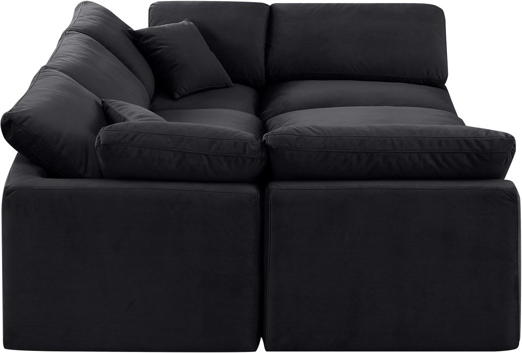 Meridian Furniture - Indulge 105" Black Velvet Upholstered 6pc. Sectional - 147Black-Sec6C - GreatFurnitureDeal