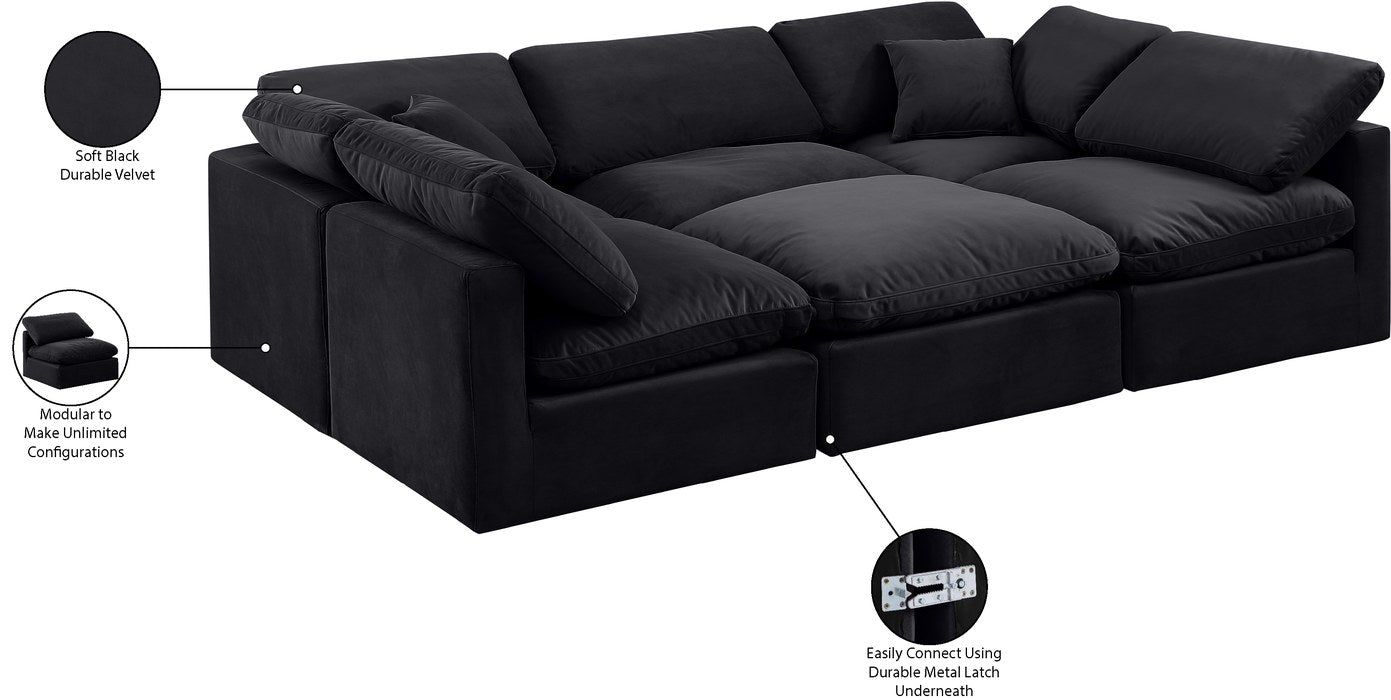 Meridian Furniture - Indulge 105" Black Velvet Upholstered 6pc. Sectional - 147Black-Sec6C - GreatFurnitureDeal