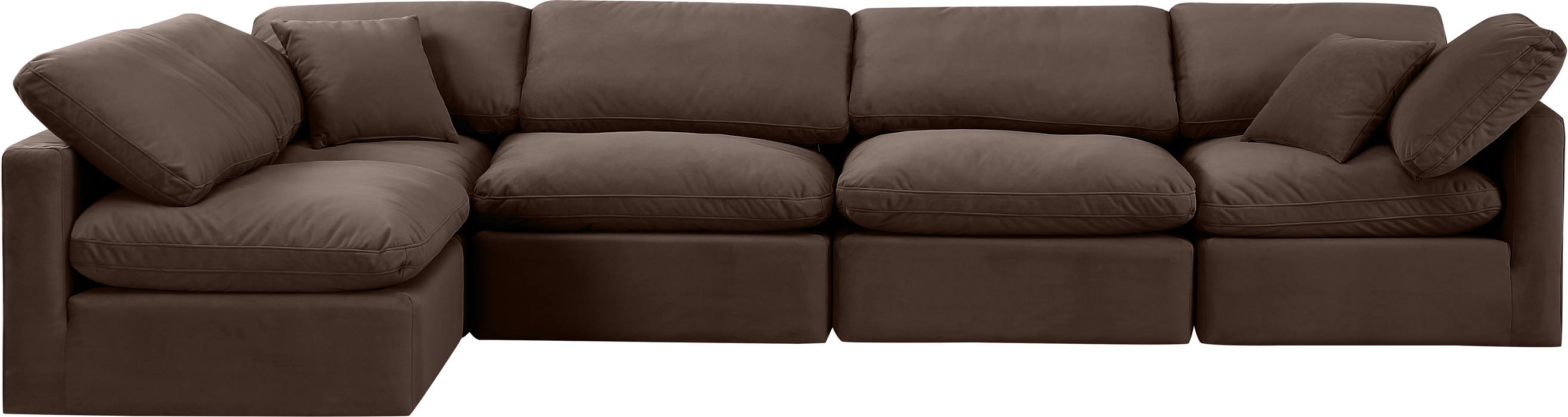 Meridian Furniture - Indulge 140" Brown Velvet Upholstered 5pc. Sectional - 147Brown-Sec5D - GreatFurnitureDeal