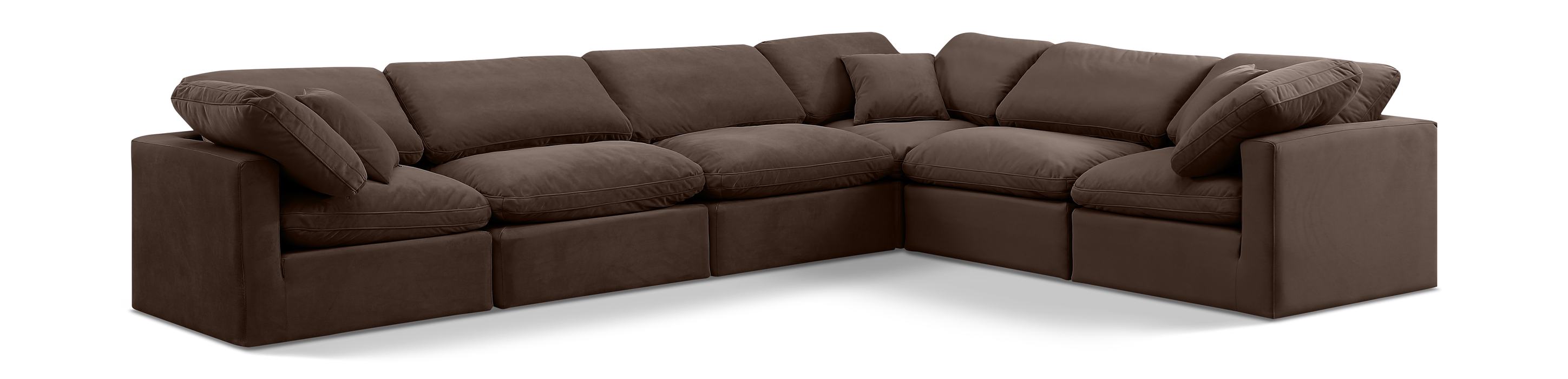 Meridian Furniture - Indulge 140" Brown Velvet Upholstered 6pc. Sectional - 147Brown-Sec6A - GreatFurnitureDeal