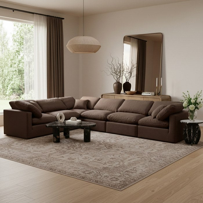 Meridian Furniture - Indulge 140" Brown Velvet Upholstered 6pc. Sectional - 147Brown-Sec6A - GreatFurnitureDeal