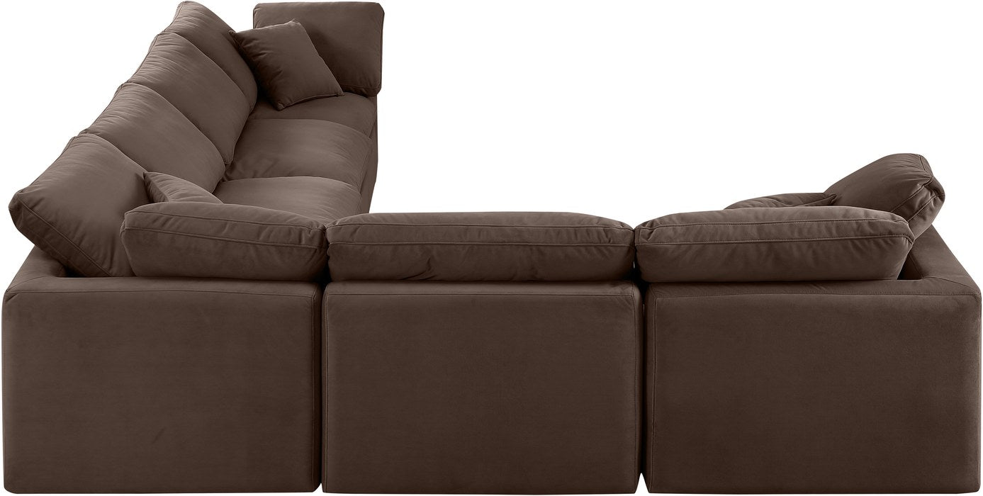 Meridian Furniture - Indulge 140" Brown Velvet Upholstered 6pc. Sectional - 147Brown-Sec6A - GreatFurnitureDeal