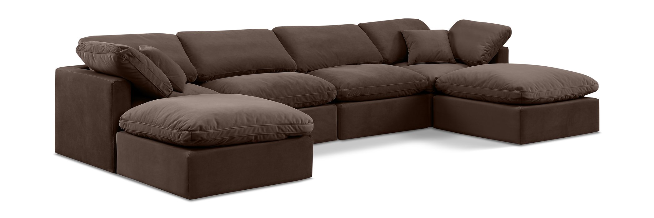 Meridian Furniture - Indulge 140" Brown Velvet Upholstered 6pc. Sectional - 147Brown-Sec6B - GreatFurnitureDeal