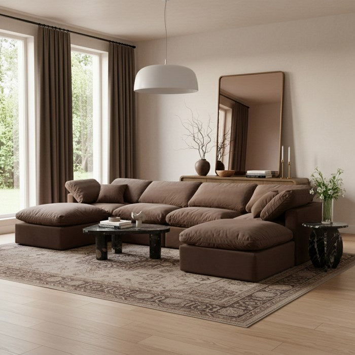 Meridian Furniture - Indulge 140" Brown Velvet Upholstered 6pc. Sectional - 147Brown-Sec6B - GreatFurnitureDeal