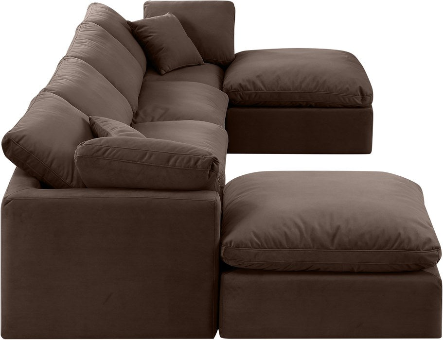 Meridian Furniture - Indulge 140" Brown Velvet Upholstered 6pc. Sectional - 147Brown-Sec6B - GreatFurnitureDeal