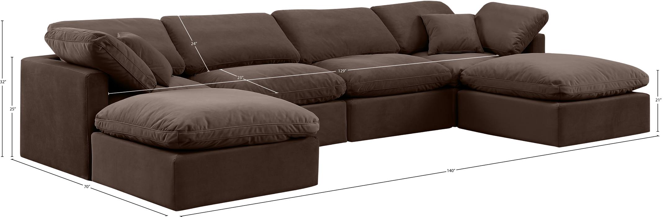 Meridian Furniture - Indulge 140" Brown Velvet Upholstered 6pc. Sectional - 147Brown-Sec6B - GreatFurnitureDeal