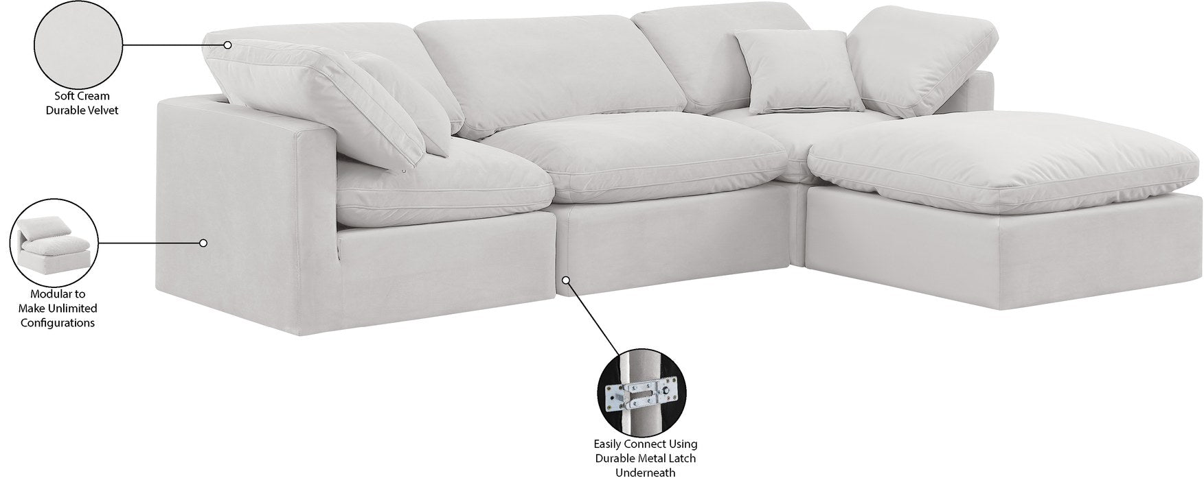 Meridian Furniture - Indulge 105" Cream Velvet Upholstered 4pc. Sectional - 147Cream-Sec4A - GreatFurnitureDeal