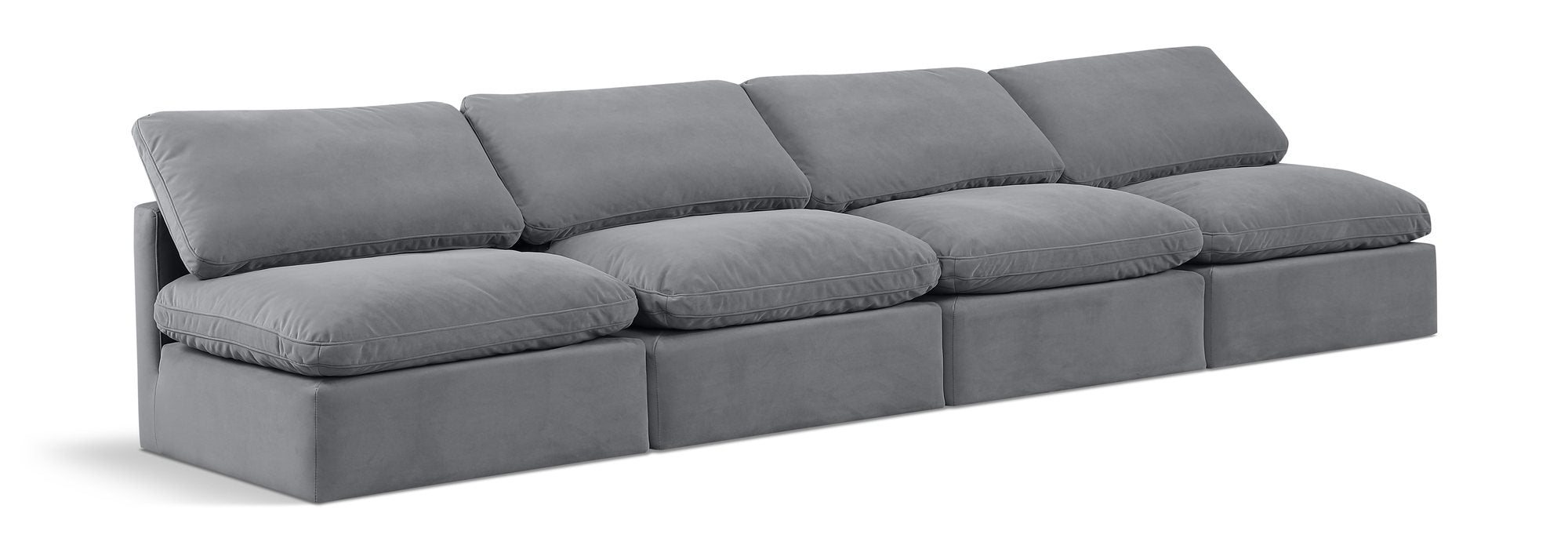 Meridian Furniture - Indulge 140" Grey Velvet Upholstered 4pc. Armless Sofa - 147Grey-S4 - GreatFurnitureDeal